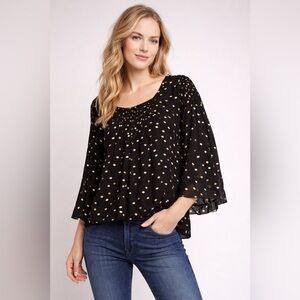 Anthropologie Floreat Black Gold Polka Dot Blouse